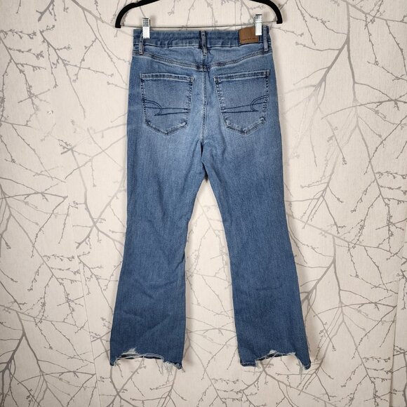American Eagle Distressed Ripped Curvy Super High Rise Flare Jeans - Picture 2 of 9
